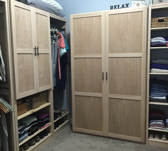 Solid wood closet organizer in natural finish